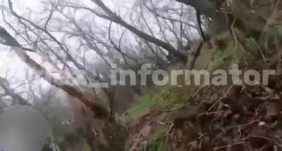 The moment a Russian soldier is blown up by a landmine.