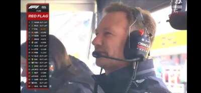Horner's reaction to Perez getting stuck