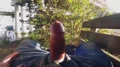 Sometimes all you need is a nice breeze on your rock hard cock to send the cum flying 💦