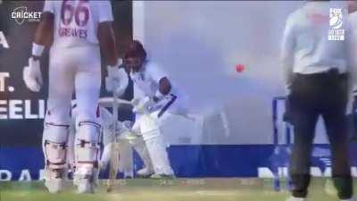 Pink ball hitting black balls instead of bails. 