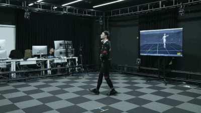 Behind the scenes of Da Wei getting motion captured for the Ayaka dance cutscene.