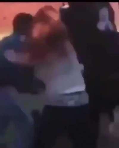 Guy gets jumped. Girl tries to break it up. Girl also gets jumped.