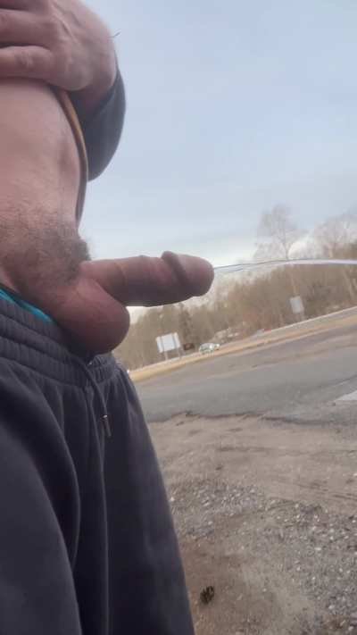 Rest stop piss. No need to run inside.