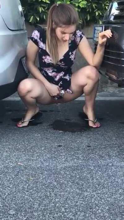 Peeing in a public car park