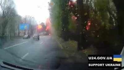 Missile strike on the road, Ukraine