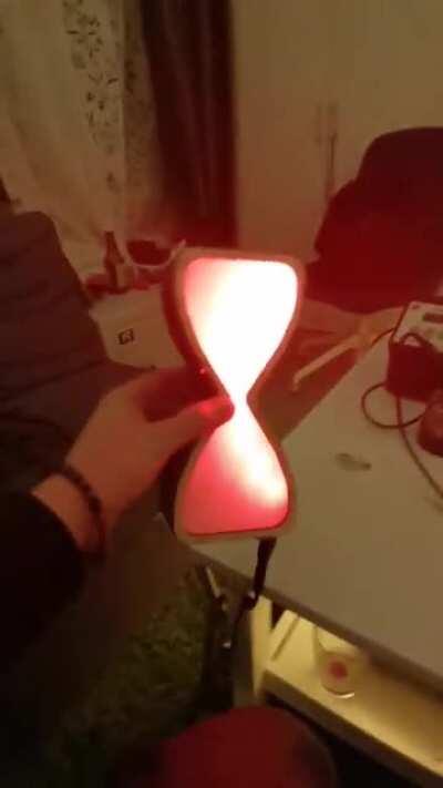 A while ago someone here made an LED hourglass, I decided to make one of my own! Made using WS2812B, esp32, mpu6050 and a knob for selecting one of 8 preset times. Still some, glueing, painting and cable management to do =)