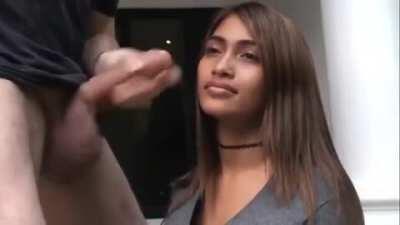 A fat dick fills the Thai girl's face with jizz