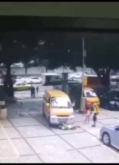 Lady throwing a child in front of a truck and then pretending that she got hit