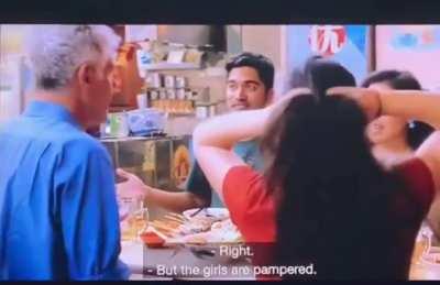 a group of spoiled brats talks about their helper over dinner, Bourdain shut them off.