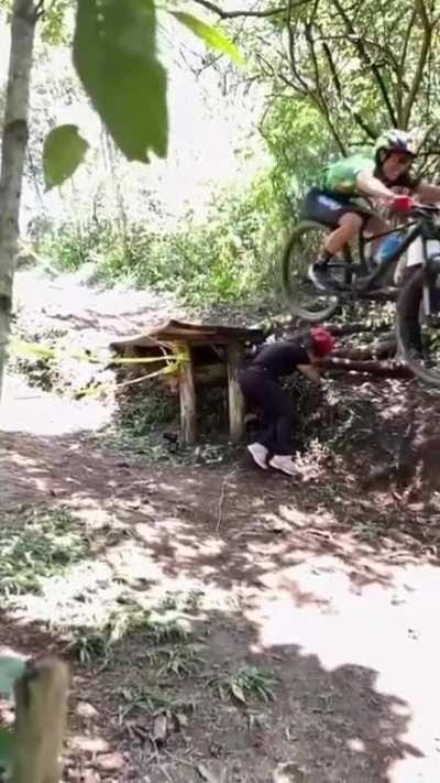 WCGW crossing a bike track during a bike race?