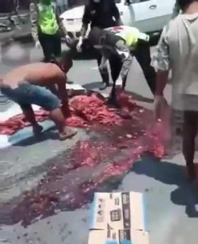 Dude explodes like a grape on impact.