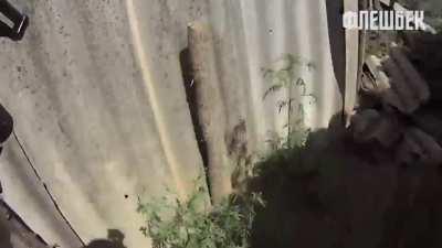 ua pov. Ua soldier clearing enemy trenches with an underbarrel grenade launcher