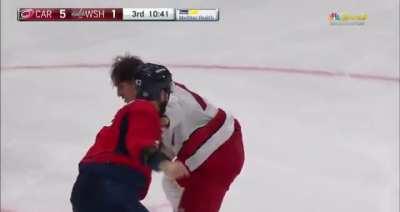 Tom Wilson and Brendan Smith drop the gloves in a spirited tilt