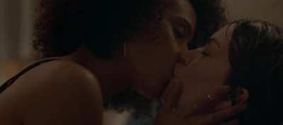 Nathalie Emmanuel and Britt Lower lesbian in Holly Slept Over (2020)