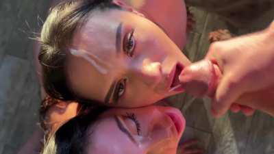 Two pretty white girls sharing a big nut - Link in comments for full clip