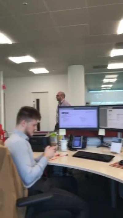 messing around in the office