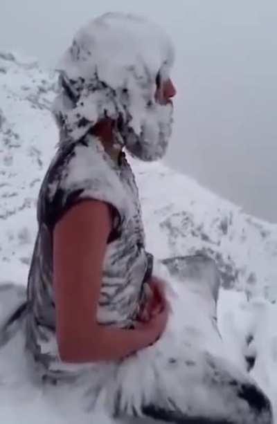 Mahayogi Satyendar Nath Ji meditating in freezing temperatures in Balichowki, Mandi Himachal pradesh, India