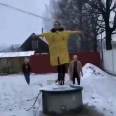 WCGW standing on a plastic top covering a well