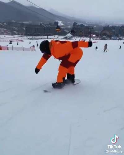 The way he moves like a wacky waving arm guy while snowboarding