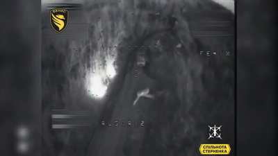 FPV drones of the Phoenix GPSU unit operators in the Donetsk region hit the R-330ZH Zhitel electronic warfare system, a truck, a passenger car, infantry, and set fire to a tank with thermite. March 2025.