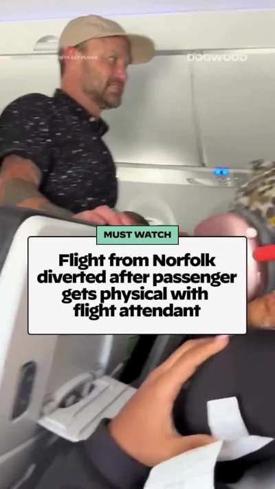 Disorderly man was Picked up like a toddler, and put into his seat by another passenger.