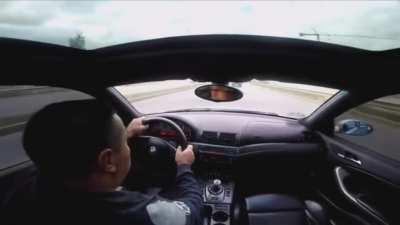 Man speeding loses control and narrowly misses car in front