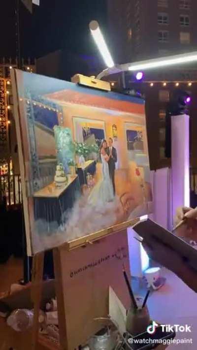 Father of the bride cries when seeing a surprise portrait of the father/daughter dance by the incredibly talented @watchmaggiepaint