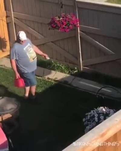 Pouring gasoline straight from the container