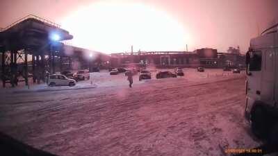 Russian man is not bothered at all by the explosion on the factory