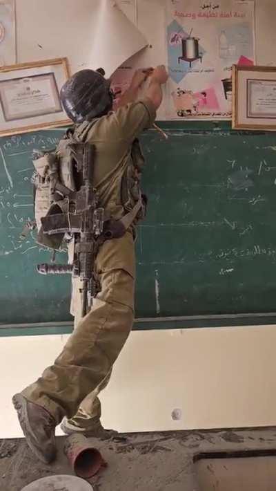 Congrats to IOF soldiers for winning over a school and tearing down kids certificates. We hope they also have a bit of success of getting any of the captives alive or finding Hamas HQ, they seem to only be successful against kids schools and hospitals thu