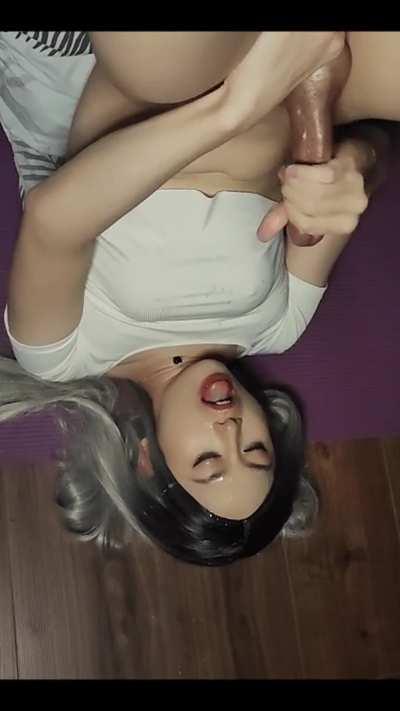 Asian babe gives herself a facial. GIF by femmebunnycd