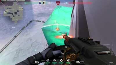 On Icebox, Omen can teleport and plant on the outside of the boxes at B site with a Sage wall boost