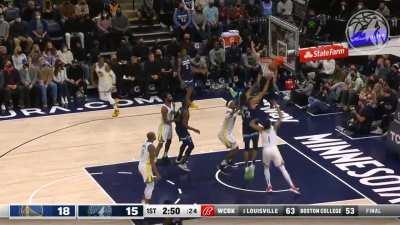 [Highlight] Warriors ball watching leads to KAT offensive rebound, lay-up and And-1 opportunity.