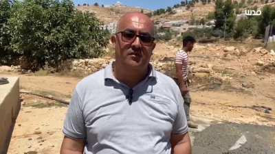 Israeli Occupation Forces pouring cement into water springs south of Hebron, occupied Palestine, to prevent Palestinians from using it for agriculture amidst an ongoing heat wave.