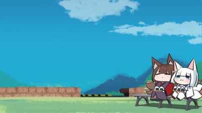 Just a peaceful day for Amagi enjoying onigiri with Kaga...wait...what was that? (by @akakiryu2m)