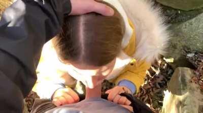 Russian girl gets facefucked by the waterfall and takes a throatpie POV