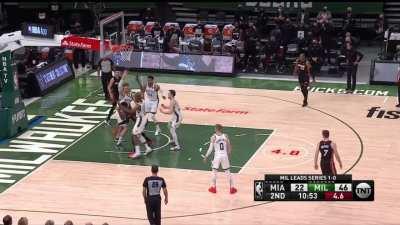 [Highlight] Bam Adebayo gets the foul and the bucket while surrounded by the Bucks.