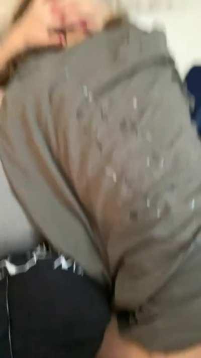 (unknown) take a big big load on her jacket!