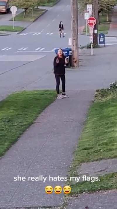 Karen gets triggered by LGBTQ and Black Lives Matter flags and loses her mind