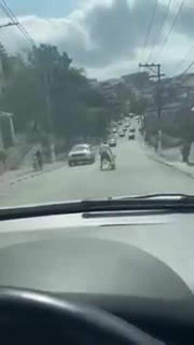 Carting down the road.