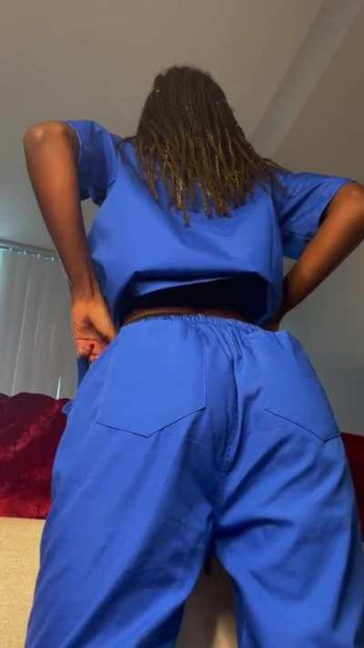 Finally home from a 12-hour shift and get to show you what I was wearing under my scrubs!