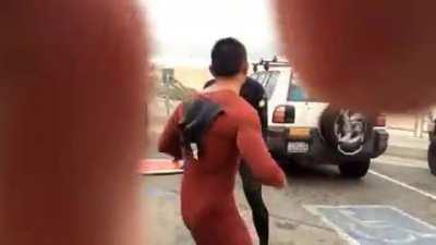 two surfers battle in the wild...