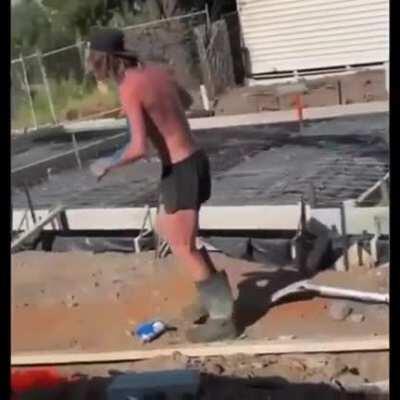 Hitting a spray paint can with a shovel
