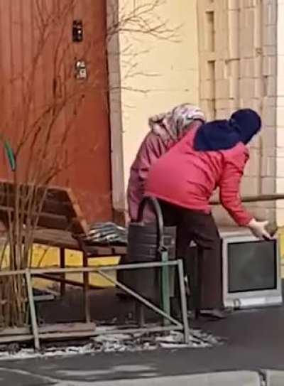 TV is getting destroyed by two babushkas