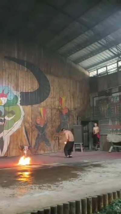 WCGW catching a burning torch in your pants