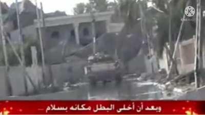 Iraqi insurgent sneaks up to Bradley IFV and plants IED underneath, according to the subtitles, American snipers are supposed to be stationed somewhere at the left and they failed to detect the guy, exact date is unknown