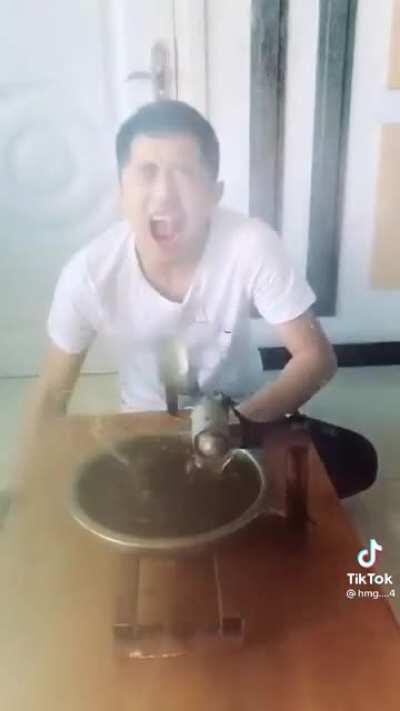 That's one way to eat soup.