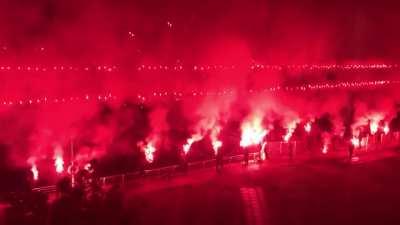 Rangers Fans Celebrate by the Clyde With Flares