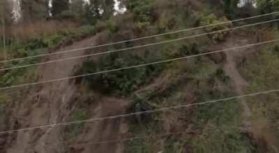 The annual migration of dirt through the mountains interrupts a train. Nature always wins
