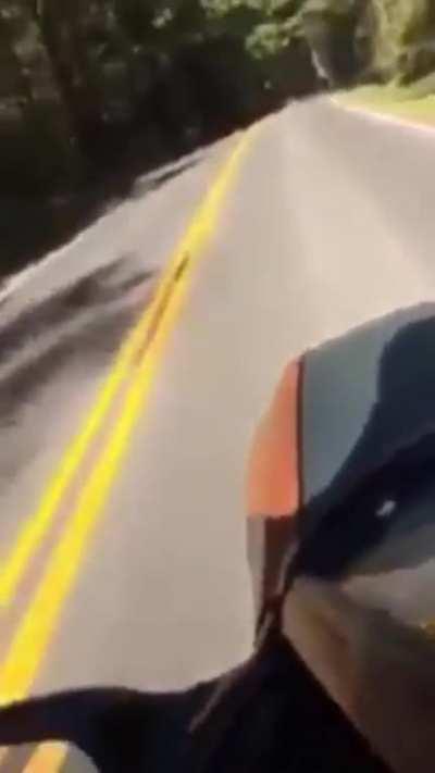 Man uses dead car as skateboard on road, loses Busch light.